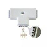 Conector FEMALE, cu 4 pini, pentru benzile led multicolore, RGB, 3 porturi, forma de T